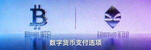 加密货币比特币BTC和以太坊ETH的符号，代表数字货币支付选项