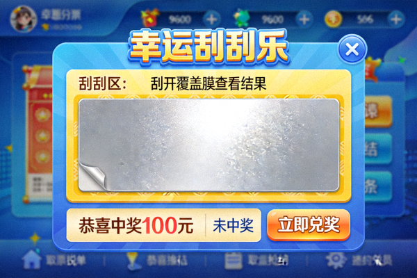 即开型彩票游戏界面，显示刮刮卡和即时开奖结果